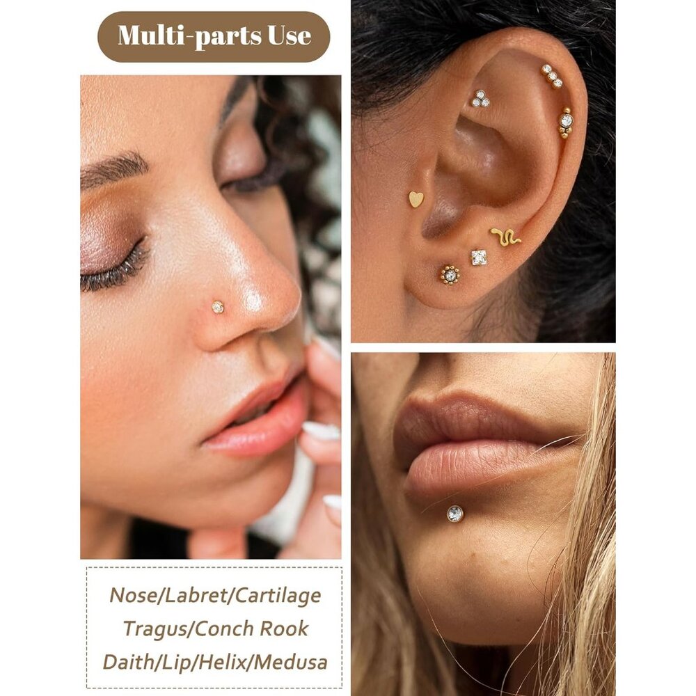 Threadless Flat Back Earrings Hypoallergenic Nose… - image 3